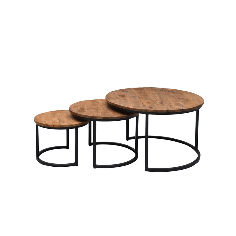 Diivanilaudade komplekt JERREL naturaalne puit / must, 3 tk