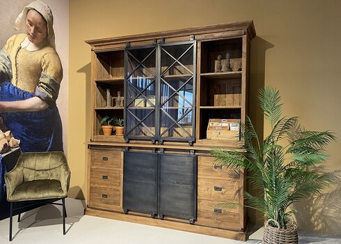 Kapp-riiul MELANI naturaalne puit / must, 200x45xH220 cm