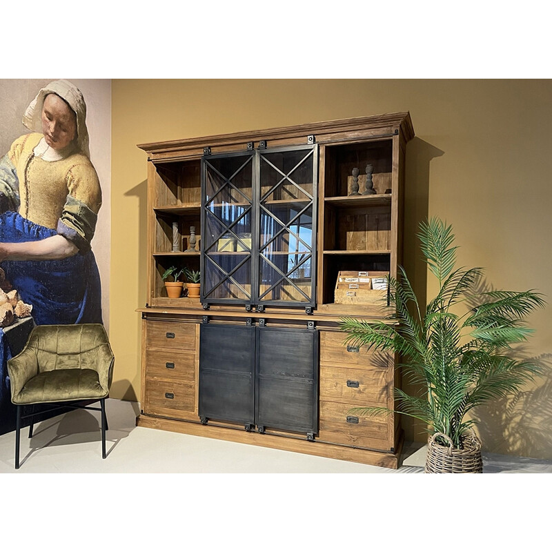 Kapp-riiul MELANI naturaalne puit / must, 200x45xH220 cm