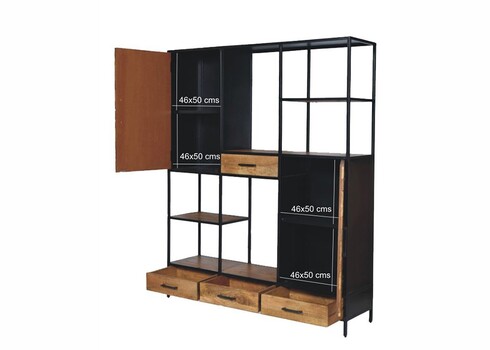 Kapp-riiul BROOKLYN naturaalne puit / must, 160x40xH200 cm