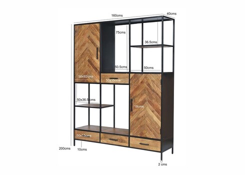 Kapp-riiul BROOKLYN naturaalne puit / must, 160x40xH200 cm