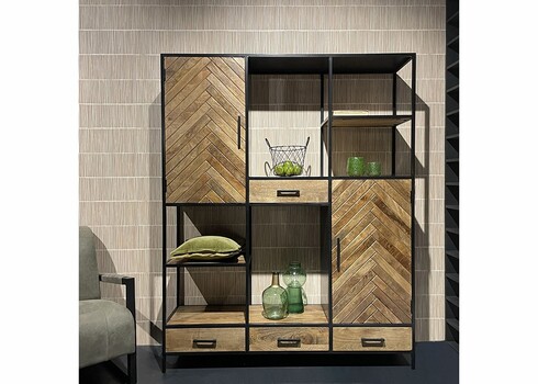 Kapp-riiul BROOKLYN naturaalne puit / must, 160x40xH200 cm