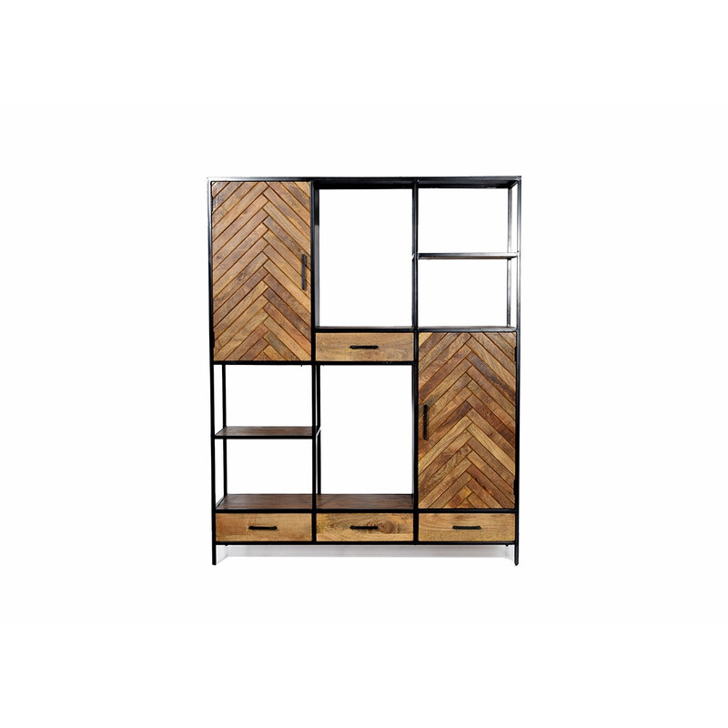 Kapp-riiul BROOKLYN naturaalne puit / must, 160x40xH200 cm