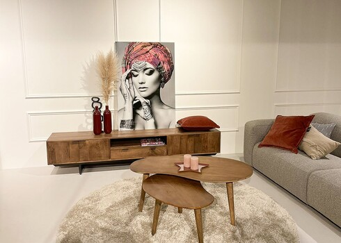 Tv-alus VALDEZ naturaalne puit / must, 220x40xH45 cm