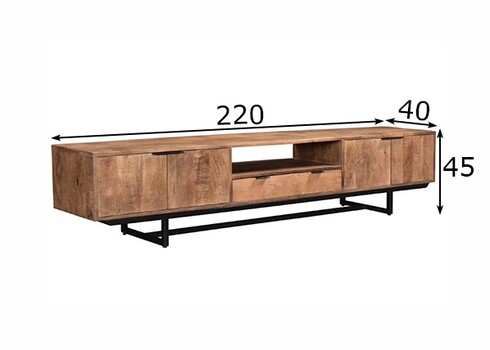 Tv-alus VALDEZ naturaalne puit / must, 220x40xH45 cm