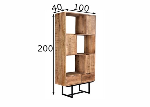 Kapp-riiul VALDEZ naturaalne puit / must, 100x40xH200 cm