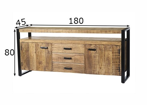 Kummut NAIROBI naturaalne puit / must, 180x45xH80 cm