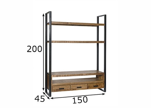 Tv-alus NAIROBI naturaalne puit / must, 150x45xH200 cm
