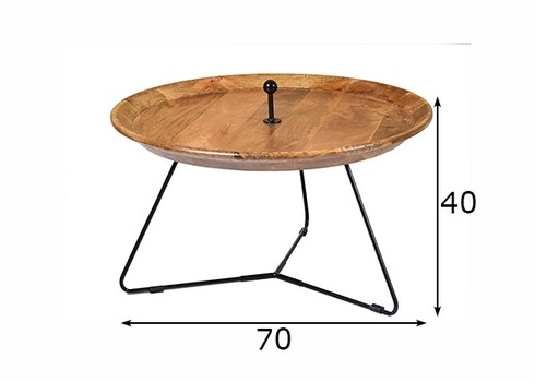 Diivanilaud NANCY naturaalne puit / must, 70x70xH40 cm