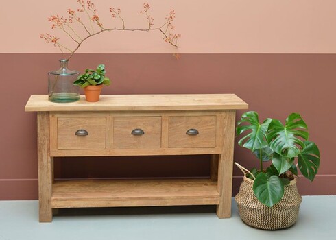 Konsoollaud EVOY naturaalne puit, 140x40xH78 cm