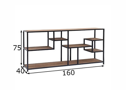 Riiul FLOW naturaalne puit / must, 160x40xH75 cm