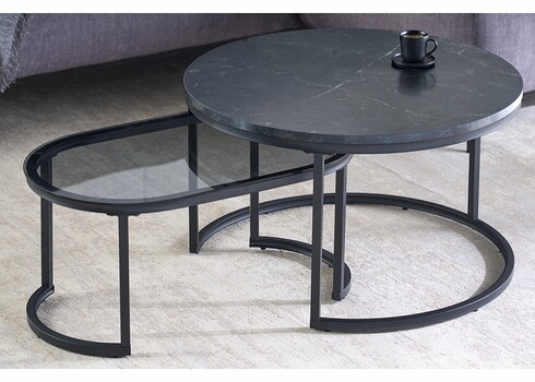 Diivanilaudade komplekt ELEMENTS must marmor, 2 tk