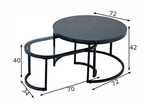 Diivanilaudade komplekt ELEMENTS must marmor, 2 tk