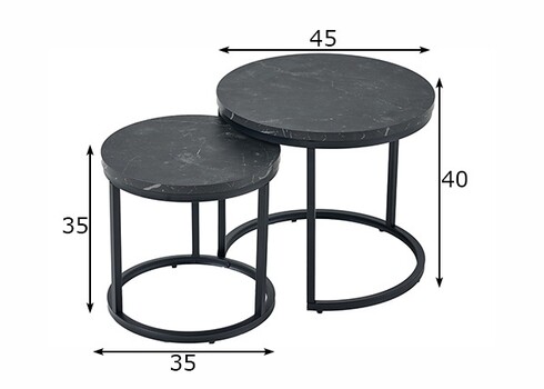 Diivanilaudade komplekt ELEGANCE must marmor, 2 tk