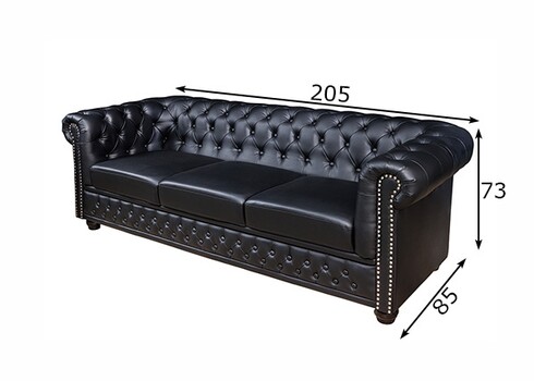 Diivan CHESTERFIELD must, 205x85xH73 cm