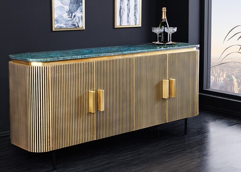 Kummut VENEZIANO roheline marmor / messing, 160x40xH80 cm