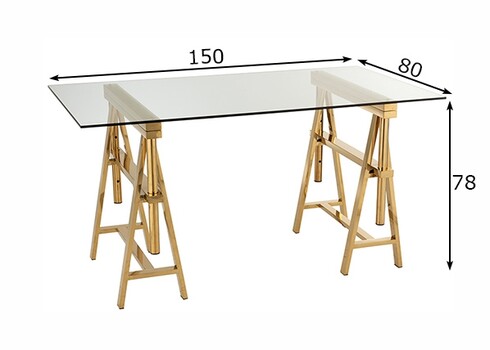 Reguleeritav kirjutuslaud GLASS kuldne / klaas, 150x80xH78 cm
