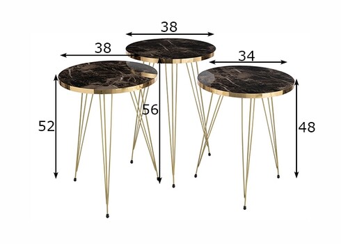 Abilaudade komplekt PINS must / kuldne, 3 tk