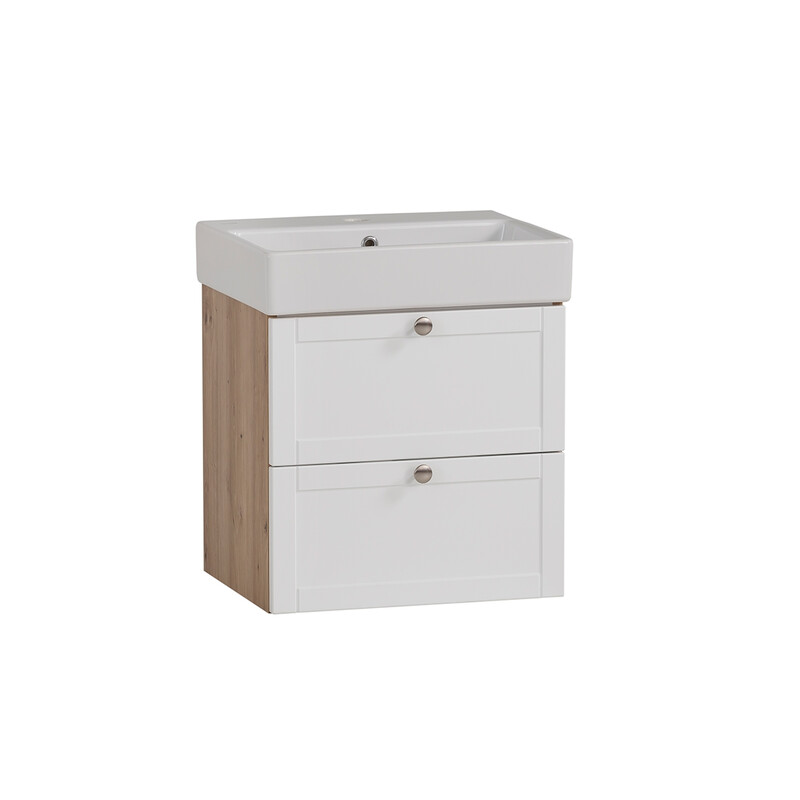 Valamukapp + valamu JESPER valge / tamm, 50x40xH57 cm