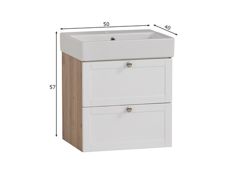 Valamukapp + valamu JESPER valge / tamm, 50x40xH57 cm