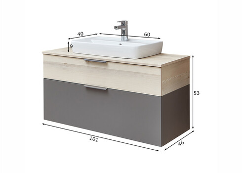 Valamukapp + valamu 394 hele mänd / tumehall, 101x46xH61 cm