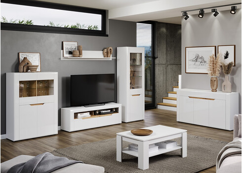 Kummut MARLON valge läige / tamm, 65x39xH192 cm