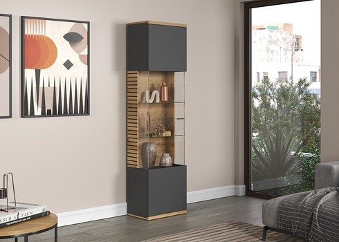 Vitriinkapp NORRIS antratsiit / tamm, 51x38xH205 cm