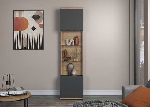 Vitriinkapp NORRIS antratsiit / tamm, 51x38xH205 cm