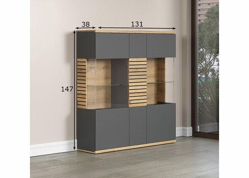Vitriinkapp NORRIS antratsiit / tamm, 131x38xH147 cm