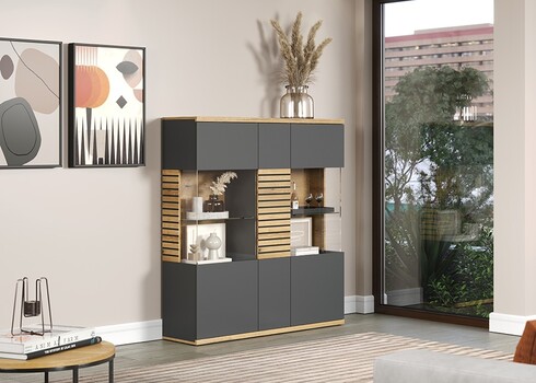 Vitriinkapp NORRIS antratsiit / tamm, 131x38xH147 cm