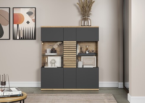 Vitriinkapp NORRIS antratsiit / tamm, 131x38xH147 cm