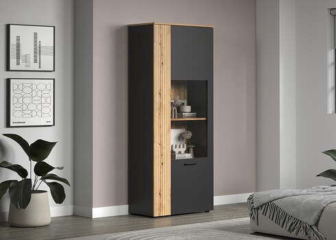 Vitriinkapp ESTEBAN antratsiit / tamm, 80x42xH195 cm