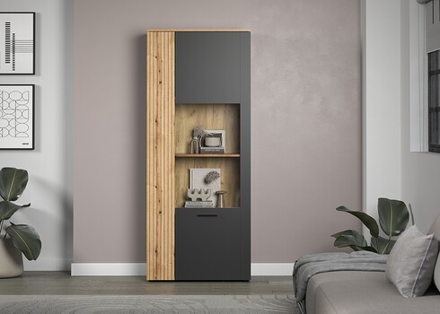 Vitriinkapp ESTEBAN antratsiit / tamm, 80x42xH195 cm