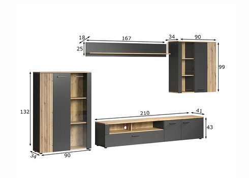 Elutoamööbli komplekt ESTEBAN antratsiit / tamm
