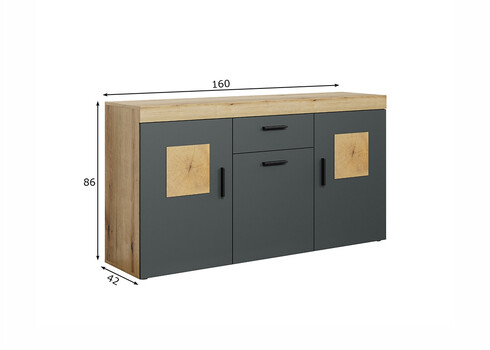 Kummut TYLER antratsiit / tamm, 160x42xH86 cm