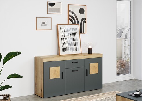 Kummut TYLER antratsiit / tamm, 160x42xH86 cm