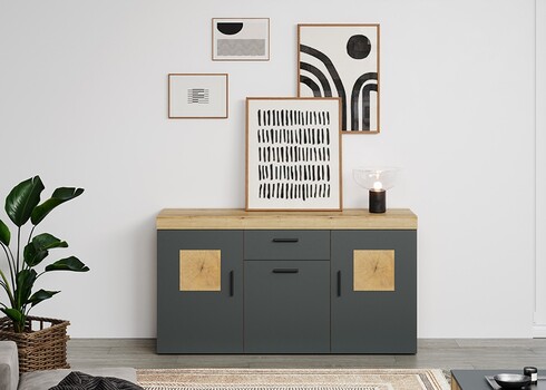 Kummut TYLER antratsiit / tamm, 160x42xH86 cm