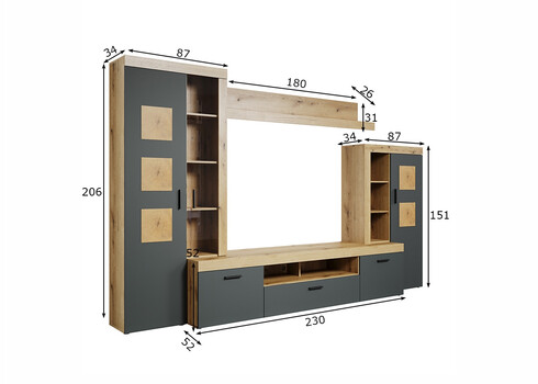 Elutoamööbli komplekt TYLER antratsiit / tamm