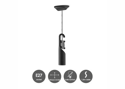 Rippvalgusti TWIST must, D10,5x150 cm, E27