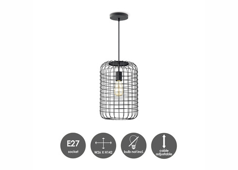 Rippvalgusti NETTING must, D26xH142 cm, E27