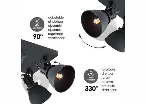Kohtvalgusti FAMA must, 23x23xH20,5 cm, LED, E14