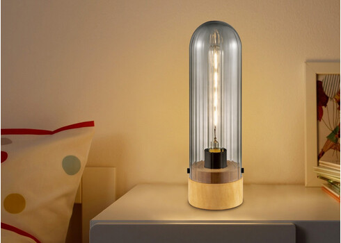 Lauavalgusti CAPRI puit / suitshall, D10xH33 cm, E27