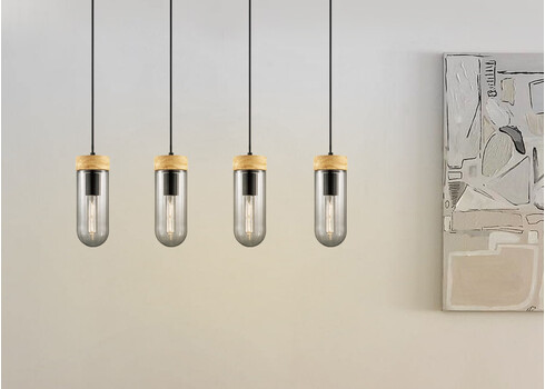 Rippvalgusti CAPRI puit / klaas, D80x10xH132 cm, E27