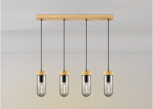 Rippvalgusti CAPRI puit / klaas, D80x10xH132 cm, E27