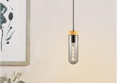 Rippvalgusti CAPRI puit / suitshall, D10xH138 cm, E27