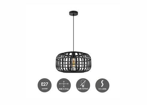 Rippvalgusti BAMBOO must, D40xH126 cm, E27