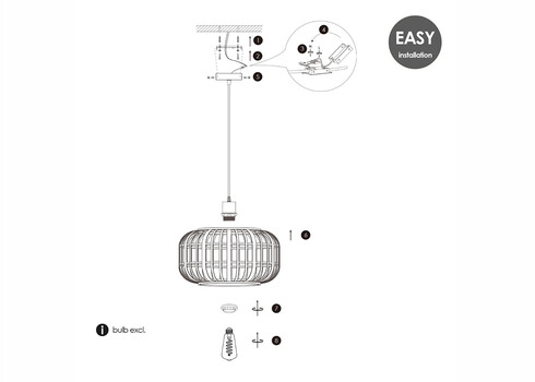Rippvalgusti BAMBOO must, D40xH126 cm, E27