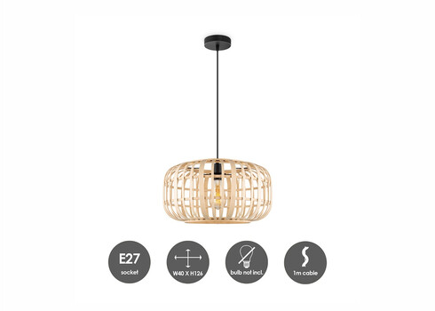 Rippvalgusti BAMBOO naturaalne, D40xH126 cm, E27