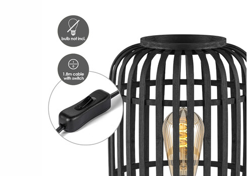 Lauavalgusti BAMBOO must, D21,5xH30 cm, E27