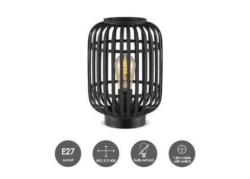 Lauavalgusti BAMBOO must, D21,5xH30 cm, E27